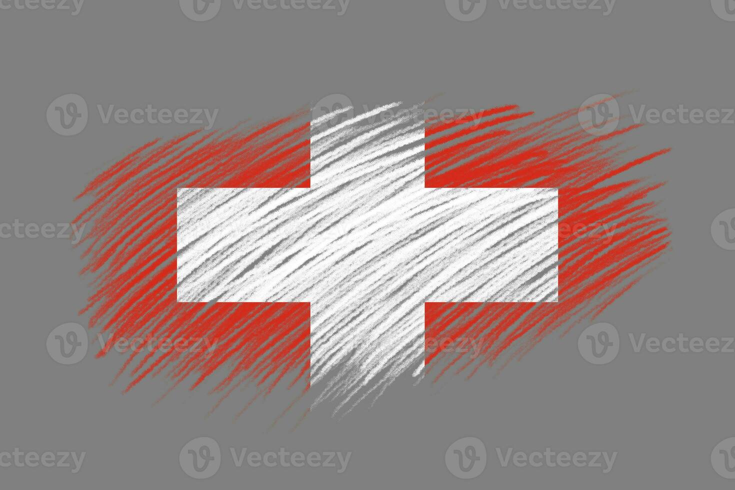 3D Flag of Switzerland on vintage style brush background. photo