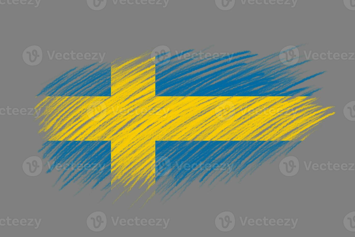 3D Flag of Sweden on vintage style brush background. photo