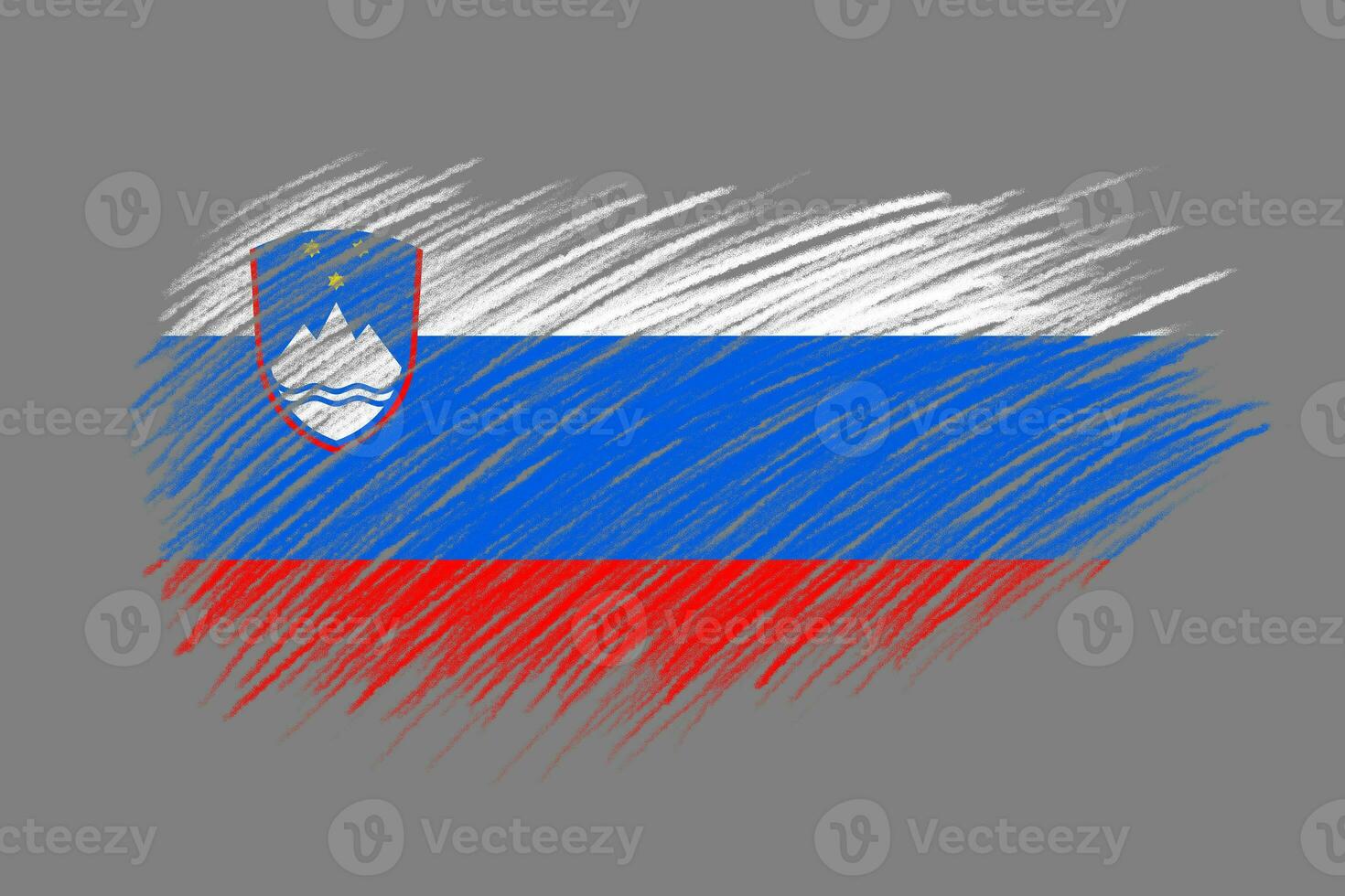 3D Flag of Slovenia on vintage style brush background. photo