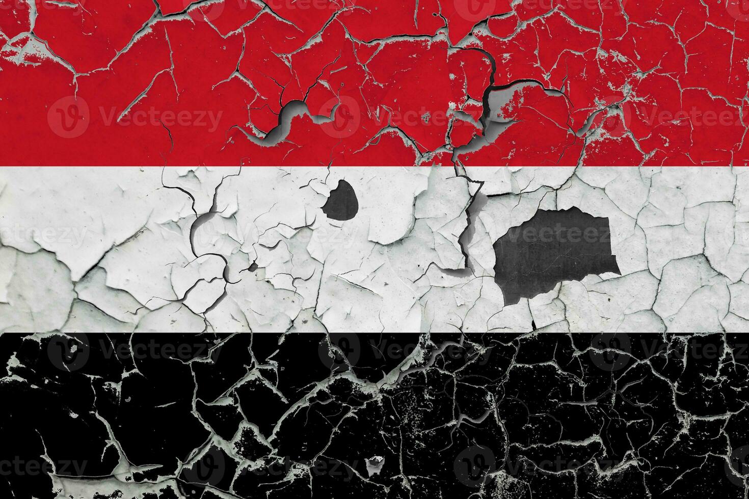 3D Flag of Yemen on an old stone wall background. photo