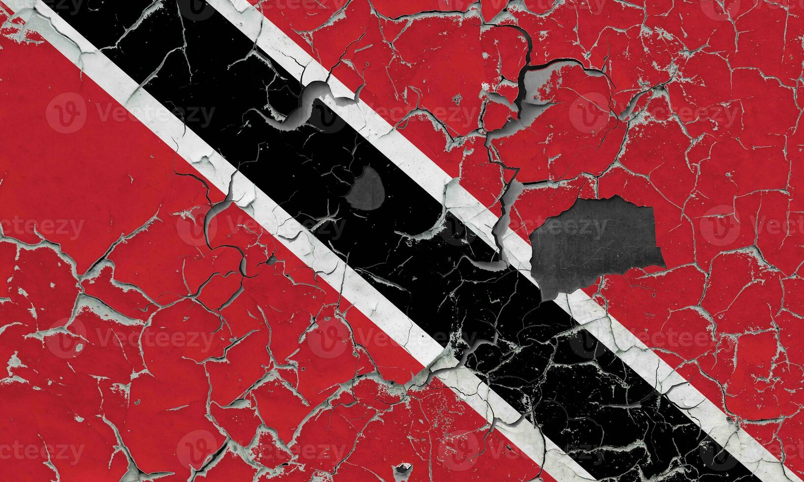 3D Flag of Trinidad and Tobago on an old stone wall background. photo