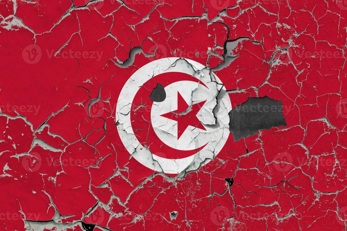 3D Flag of Tunisia on an old stone wall background. photo