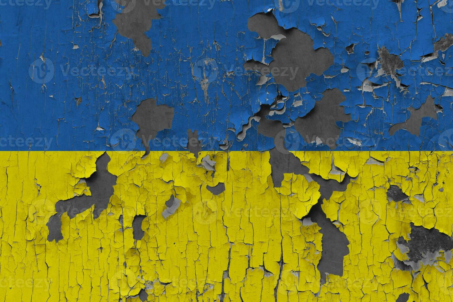 3D Flag of Ukraine on an old stone wall background. photo