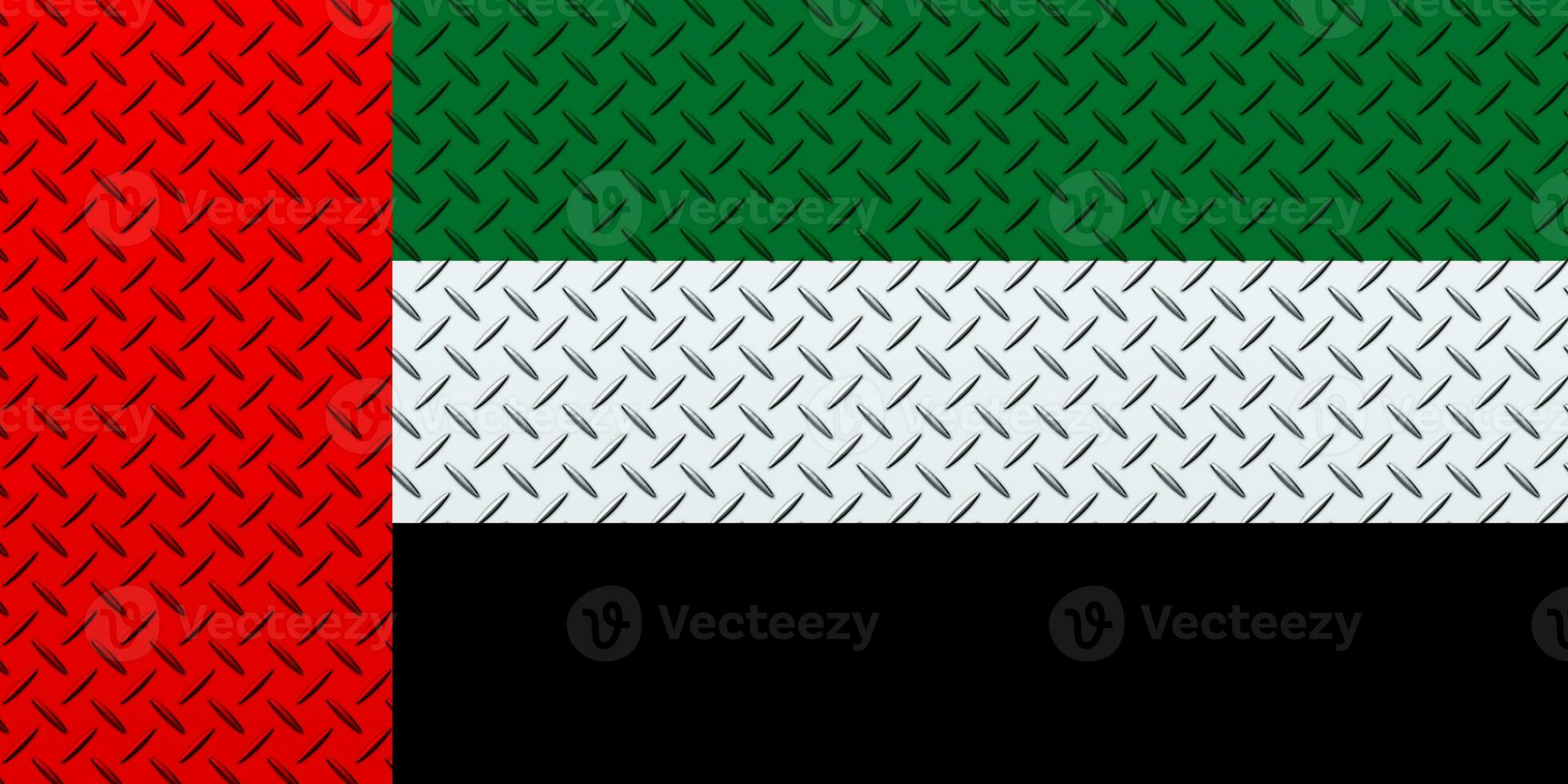 3D Flag of United Arab Emirates on a metal wall background. photo