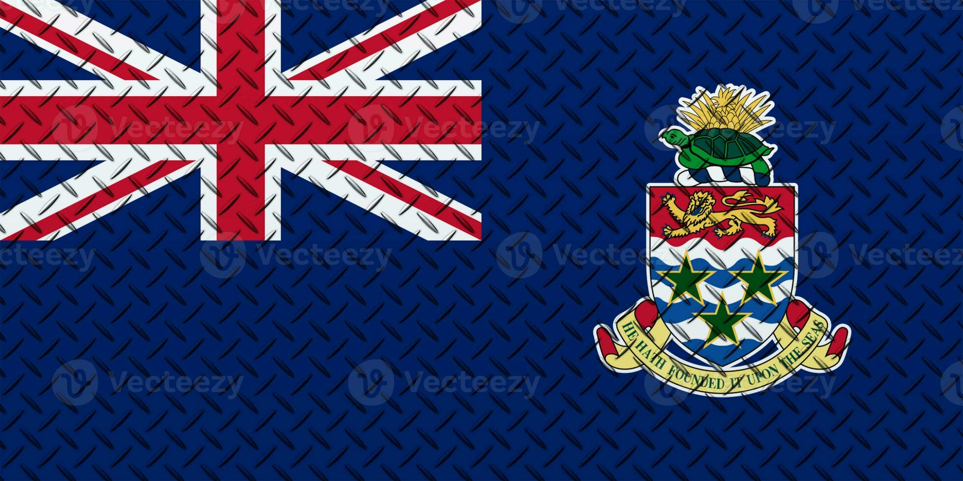 3D Flag of Cayman Islands on a metal wall background. photo