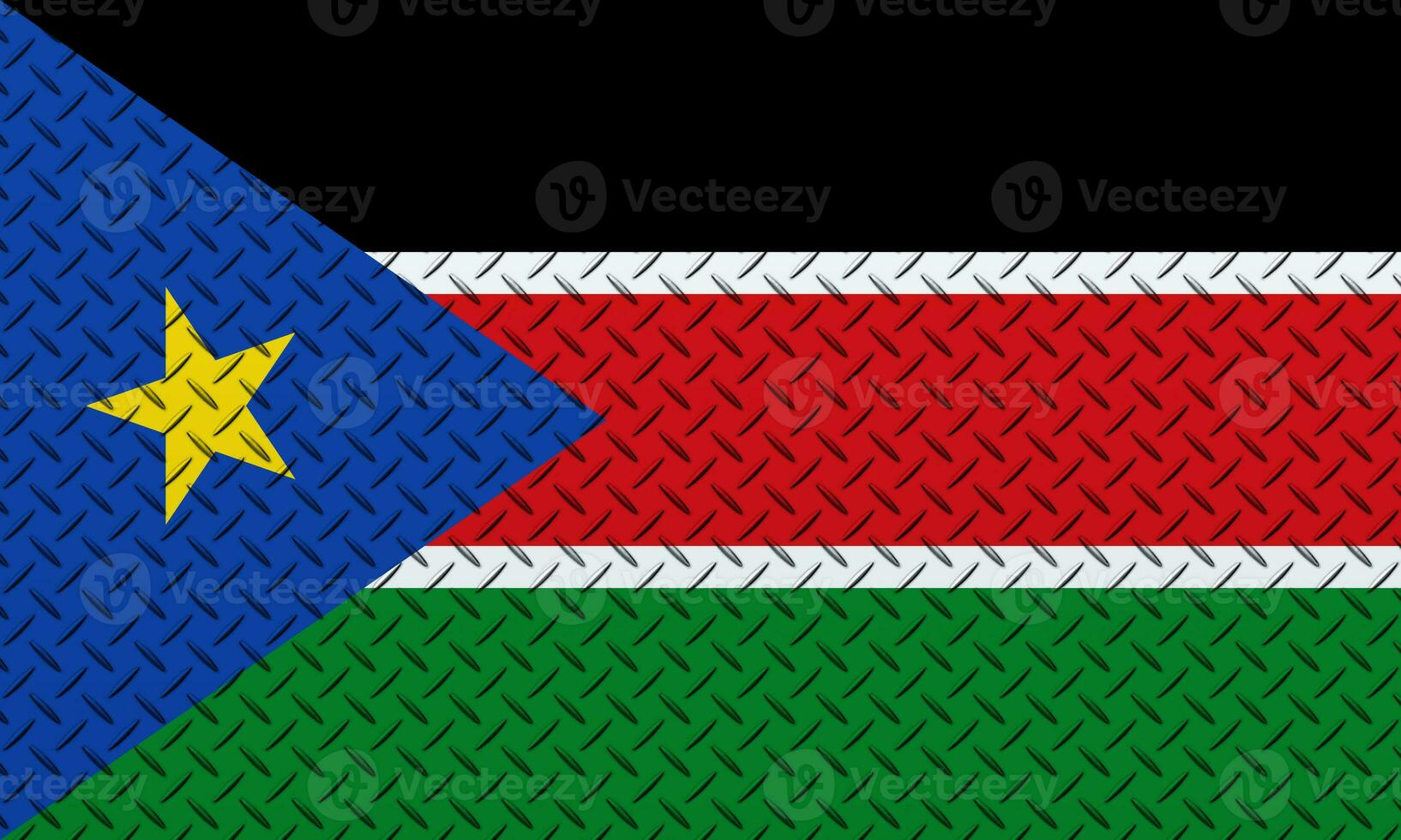 3D Flag of South Sudan on a metal wall background. photo