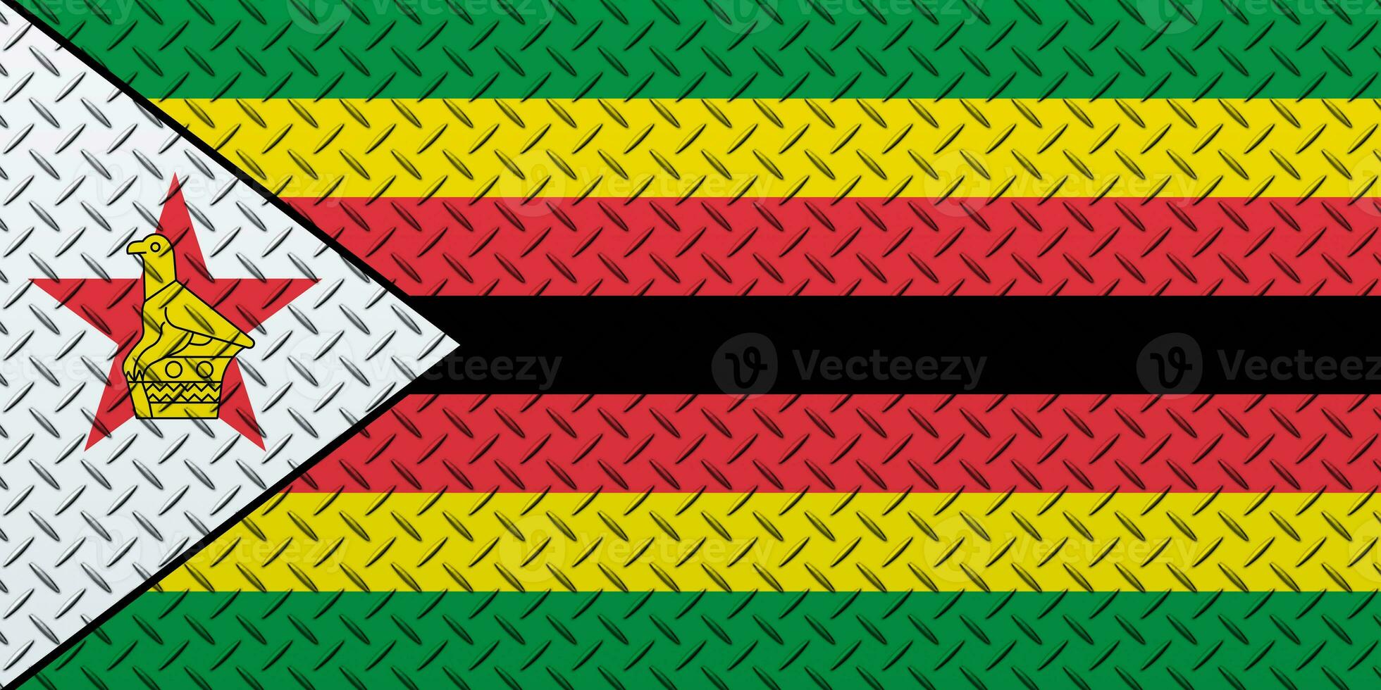 3D Flag of Zimbabwe on a metal wall background. photo