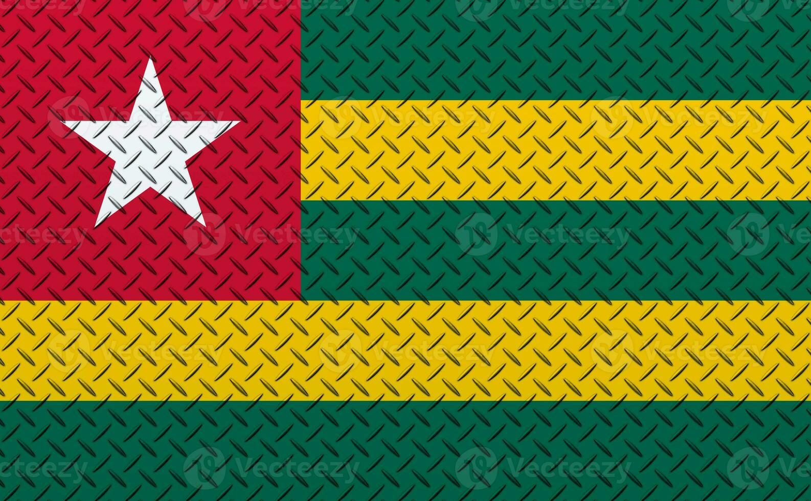 3D Flag of Togo on a metal wall background. photo