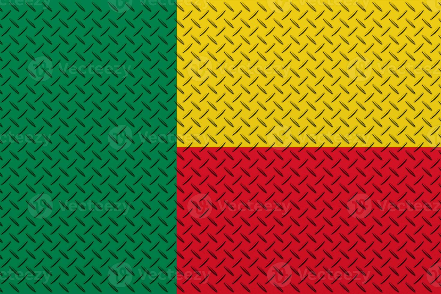 3D Flag of Benin on a metal wall background. photo