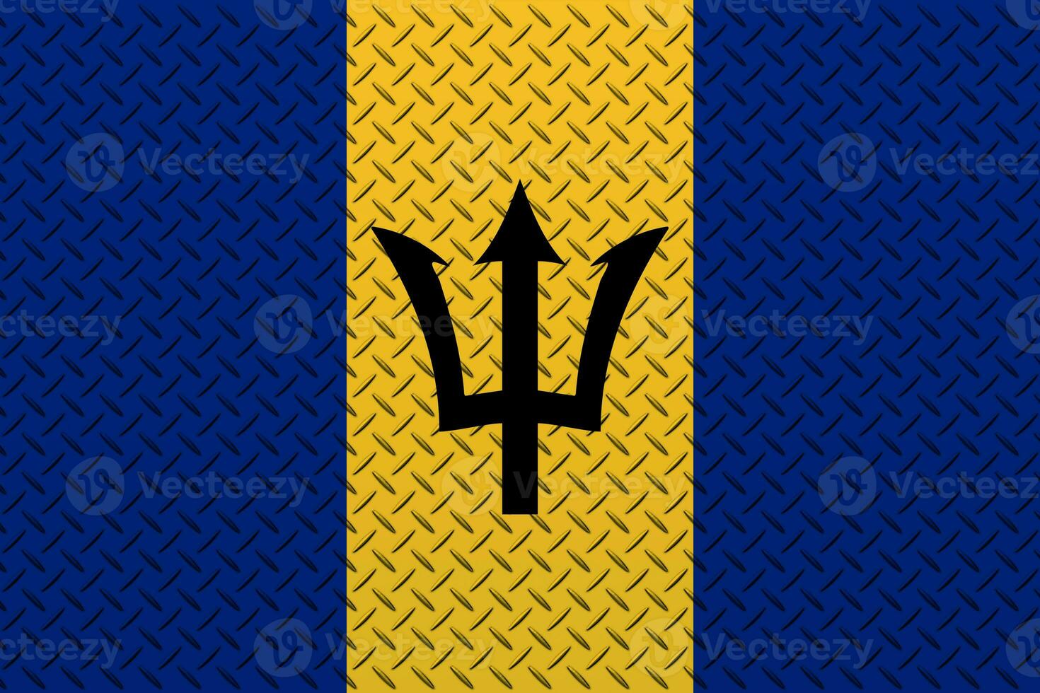 3D Flag of Barbados on a metal wall background. photo