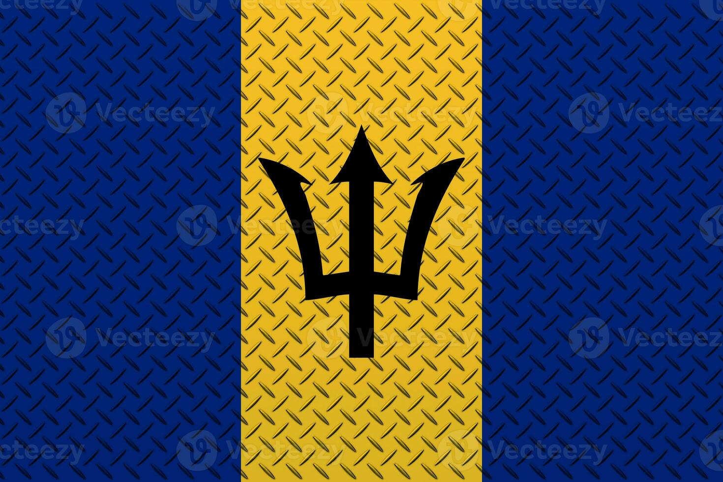 3D Flag of Barbados on a metal wall background. photo