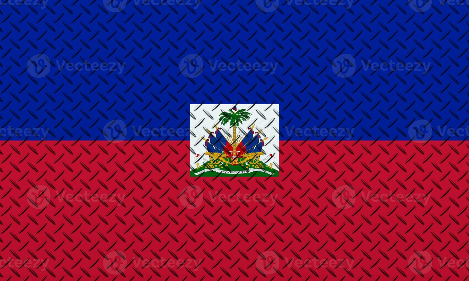 3D Flag of Haiti on a metal wall background. photo