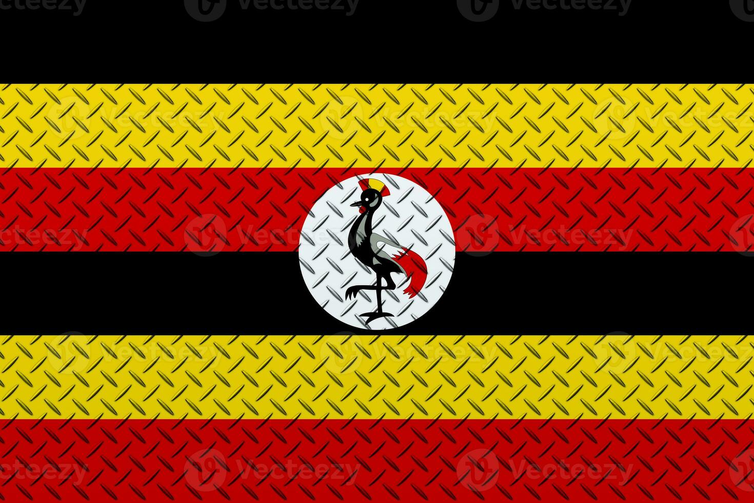 3D Flag of Uganda on a metal wall background. photo