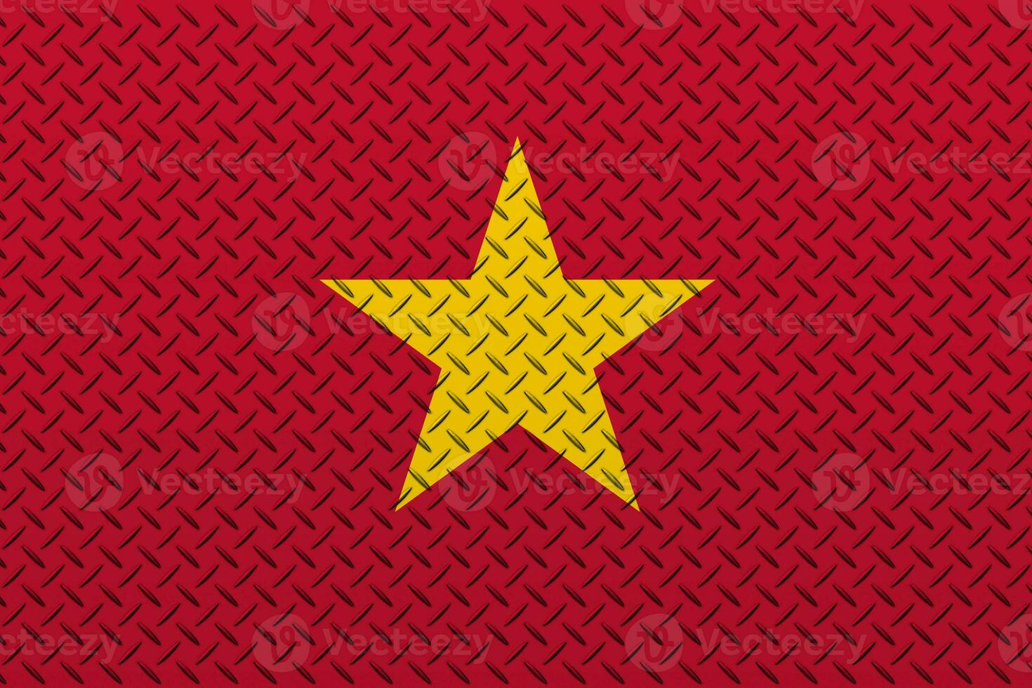 3D Flag of Vietnam on a metal wall background. photo