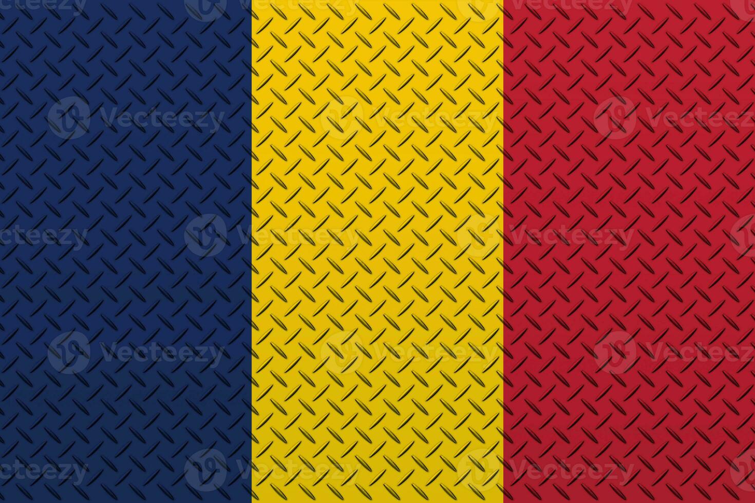 3D Flag of Chad on a metal wall background. photo