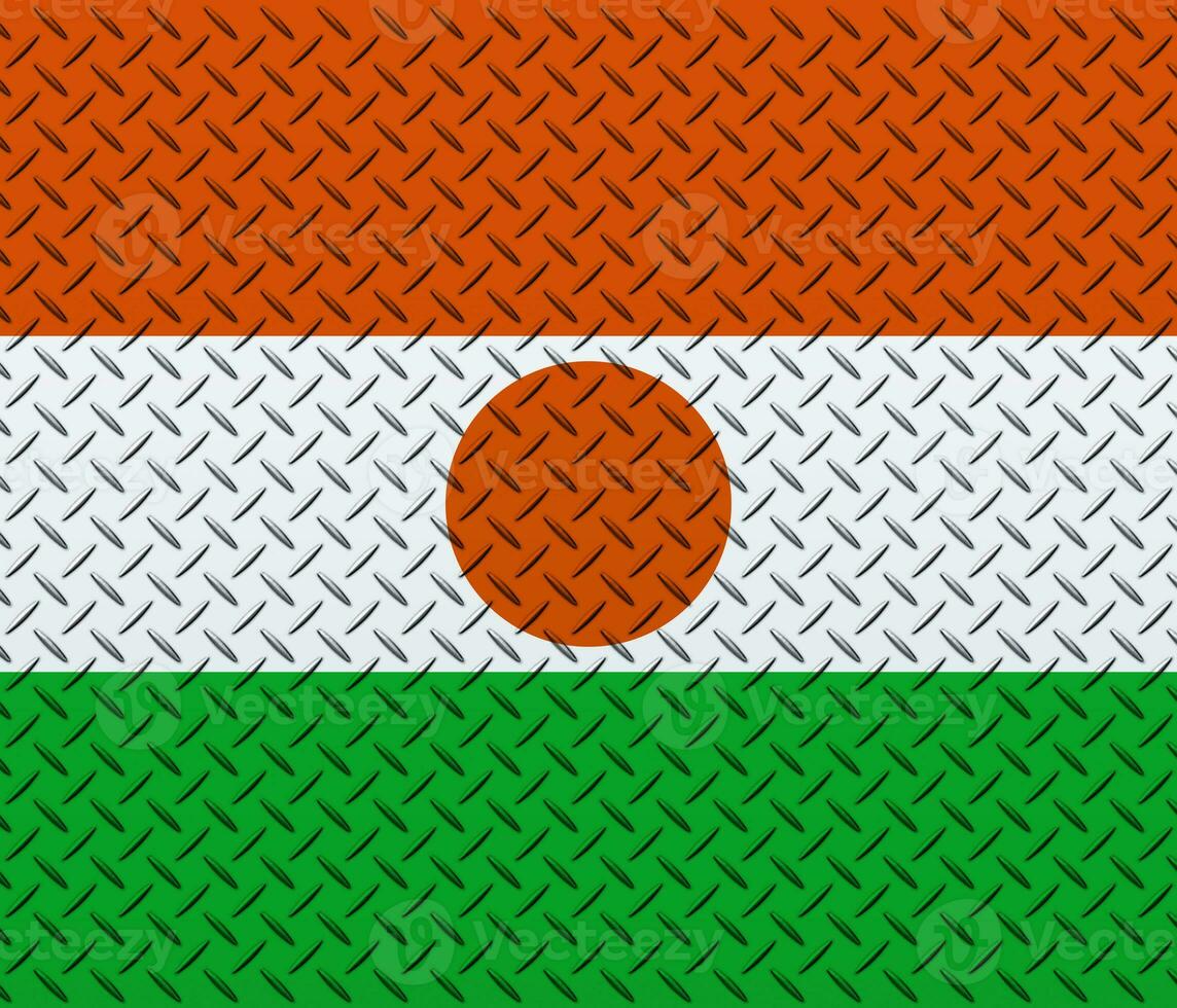 3D Flag of Niger on a metal wall background. photo