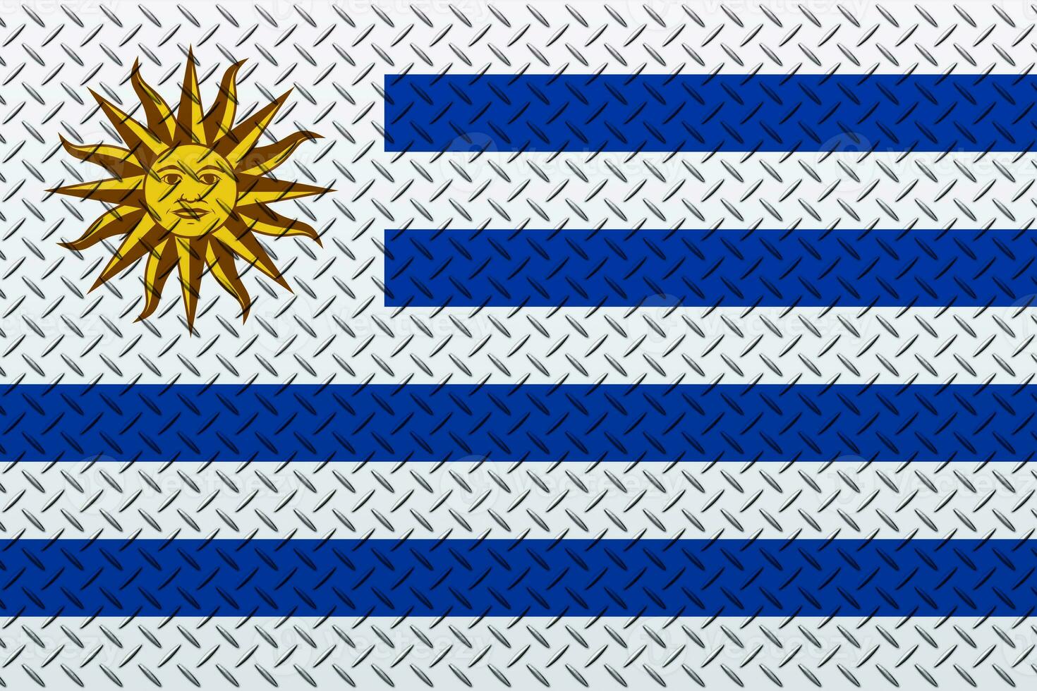 3D Flag of Uruguay on a metal wall background. photo