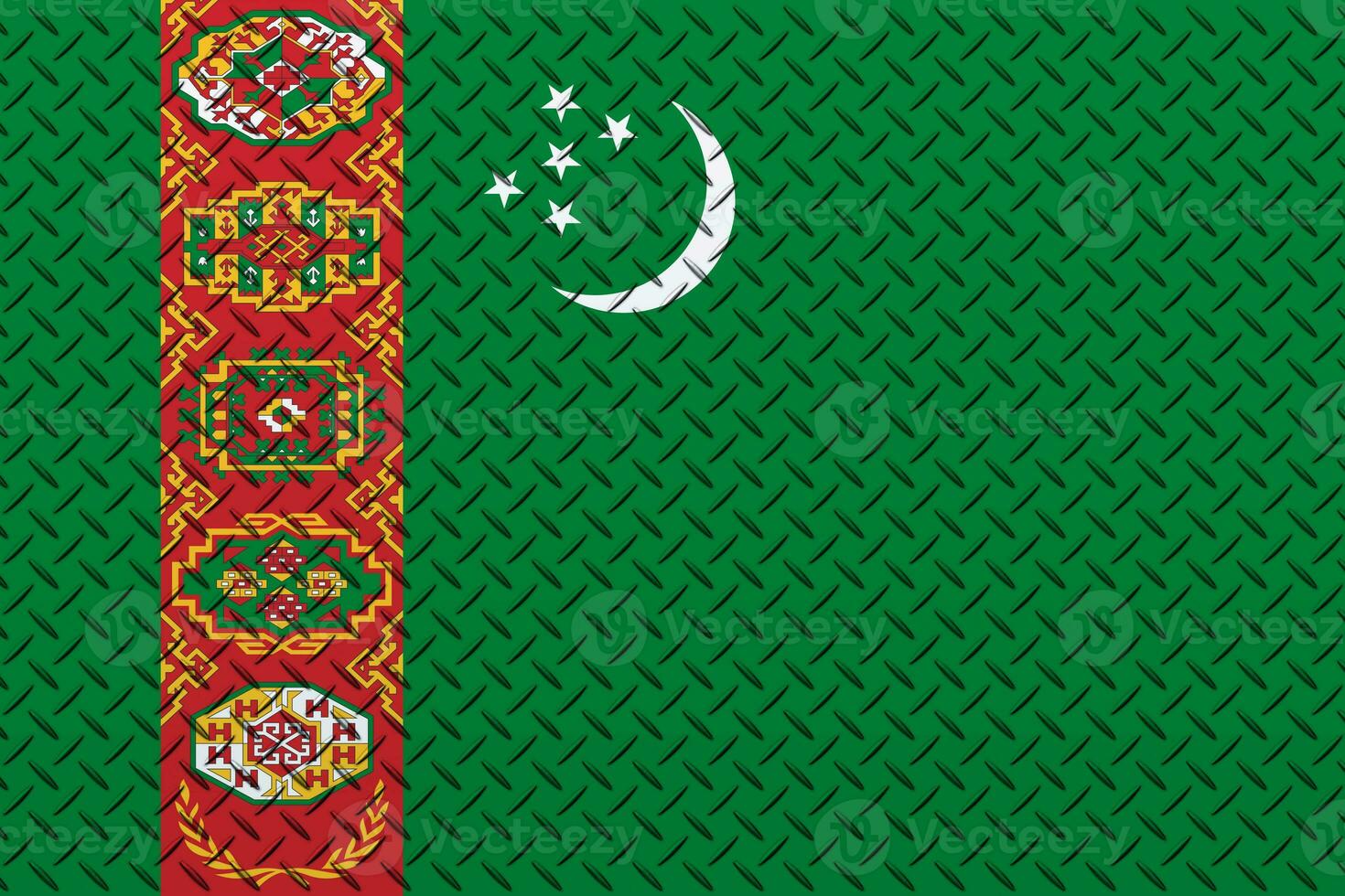 3D Flag of Turkmenistan on a metal wall background. photo