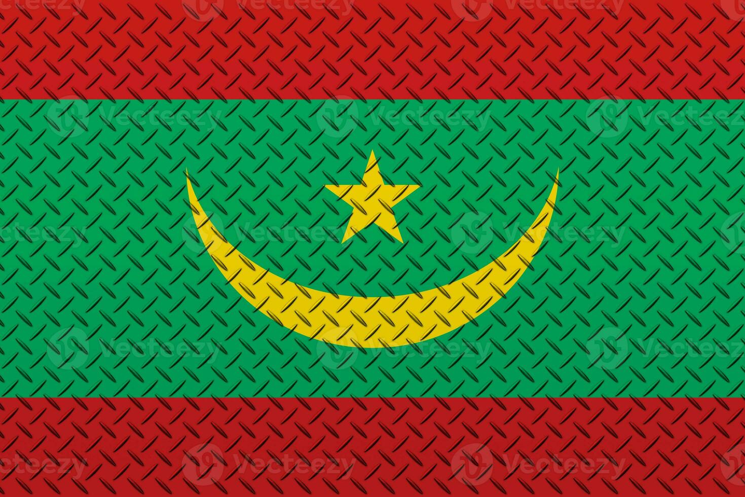 3D Flag of Mauritania on a metal wall background. photo