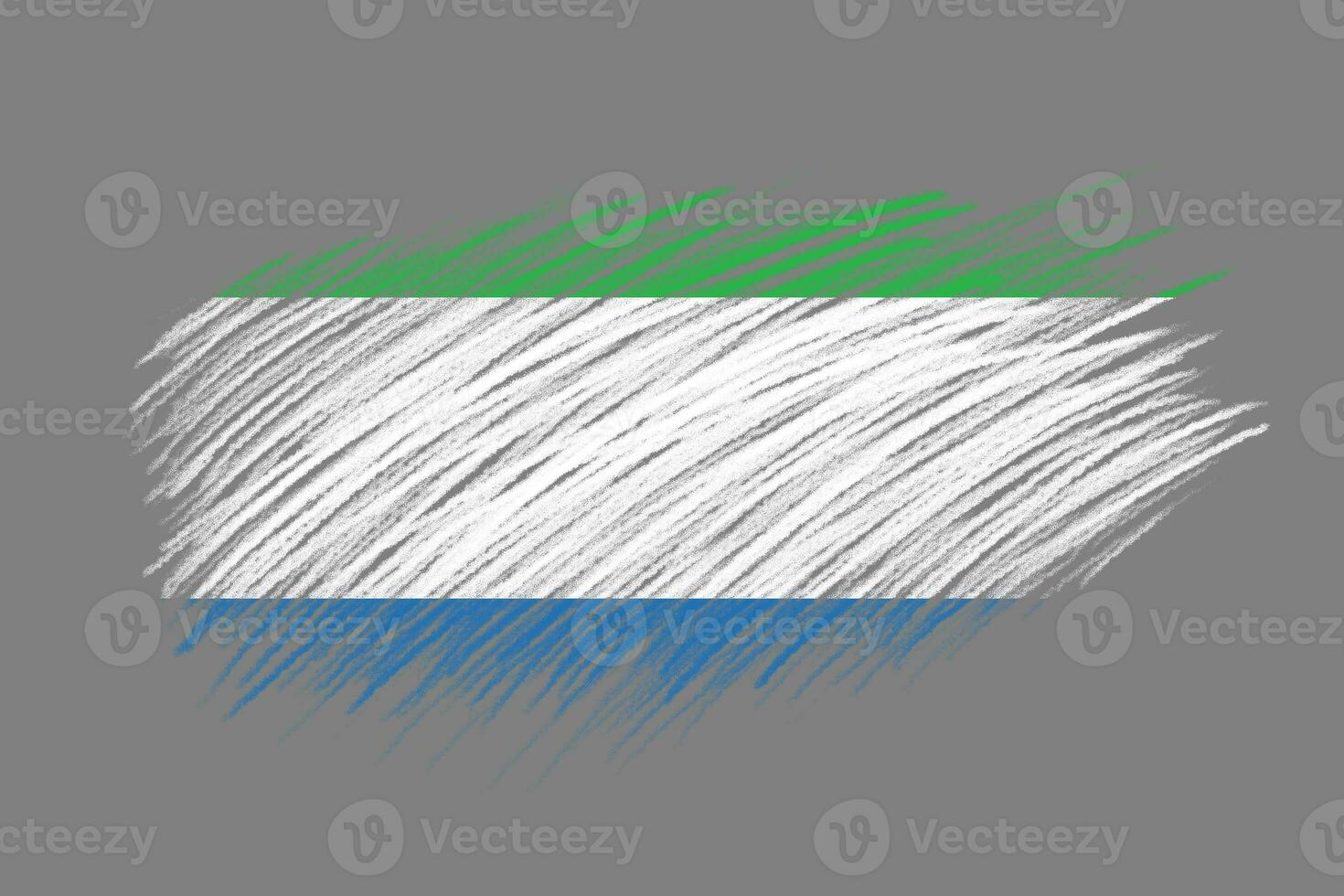 3D Flag of Sierra Leone on vintage style brush background. photo