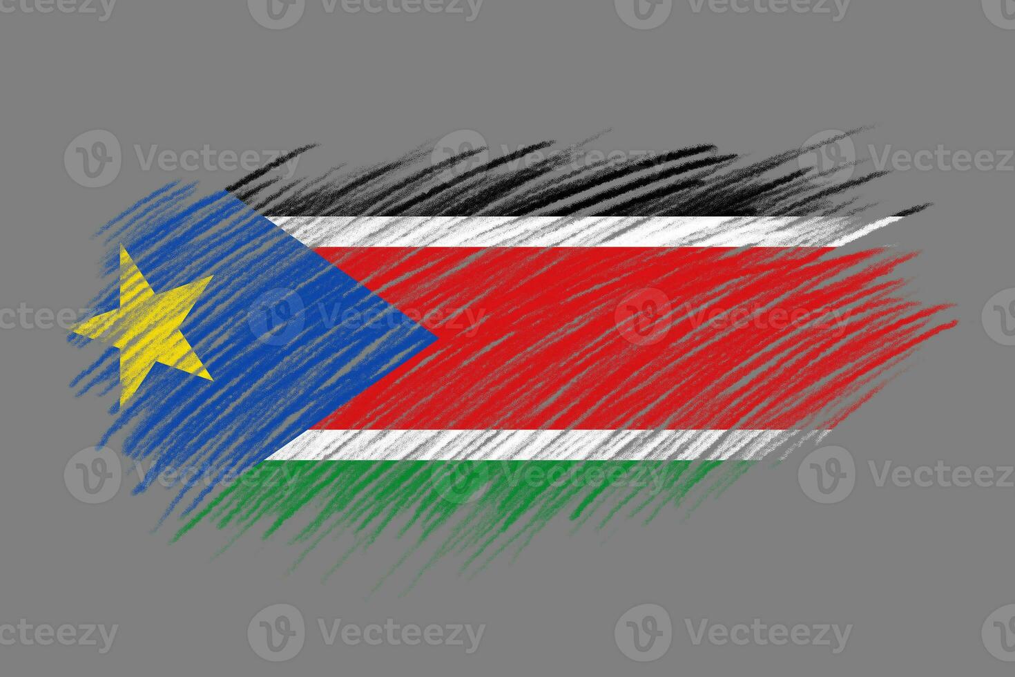 3D Flag of South Sudan on vintage style brush background. photo