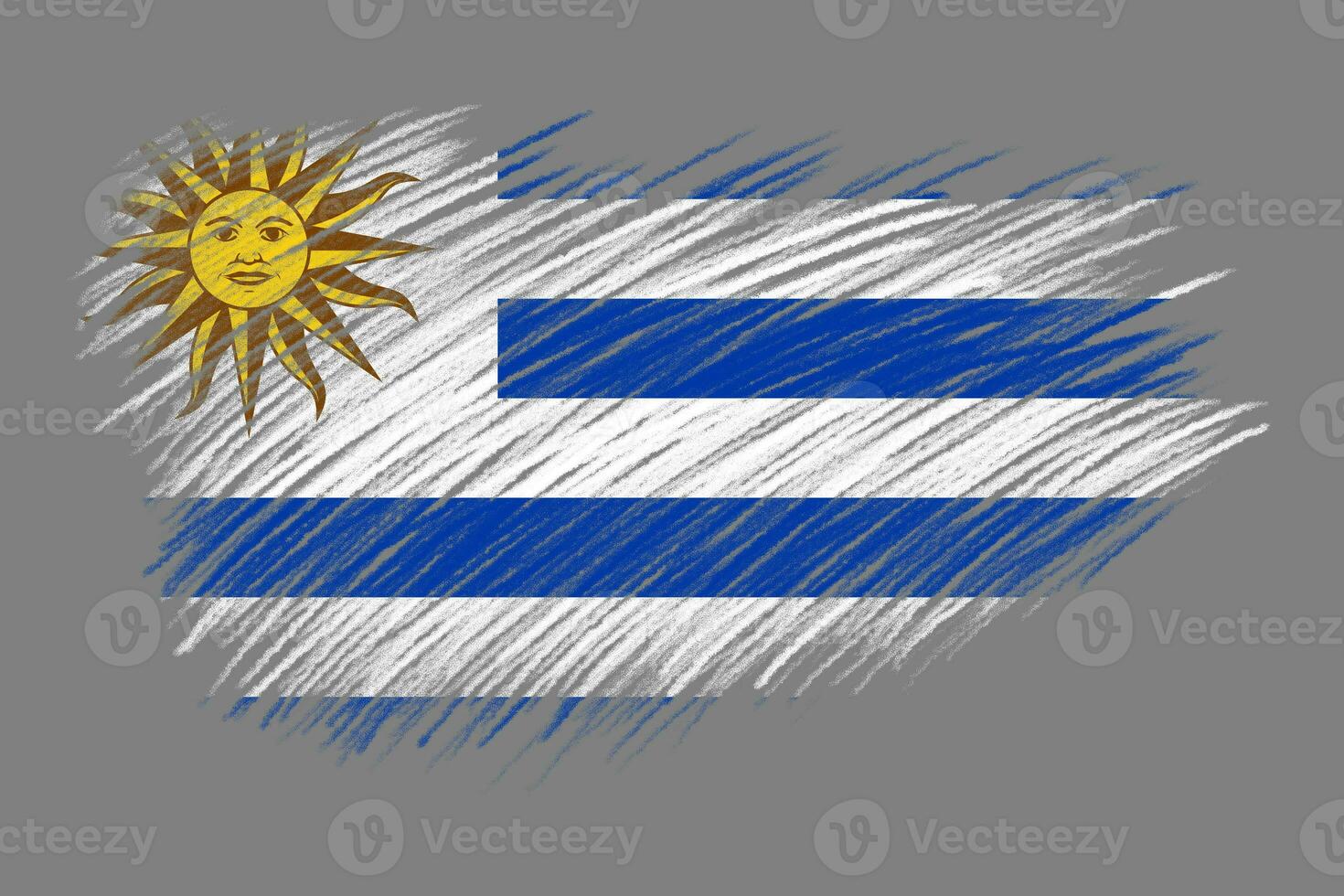 3D Flag of Uruguay on vintage style brush background. photo
