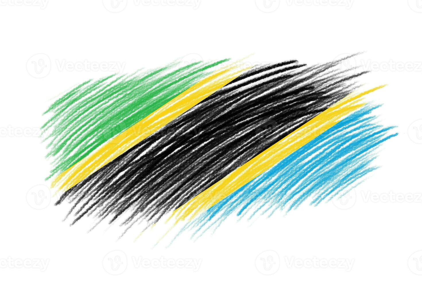 3D Flag of Tanzania on vintage style brush background. photo