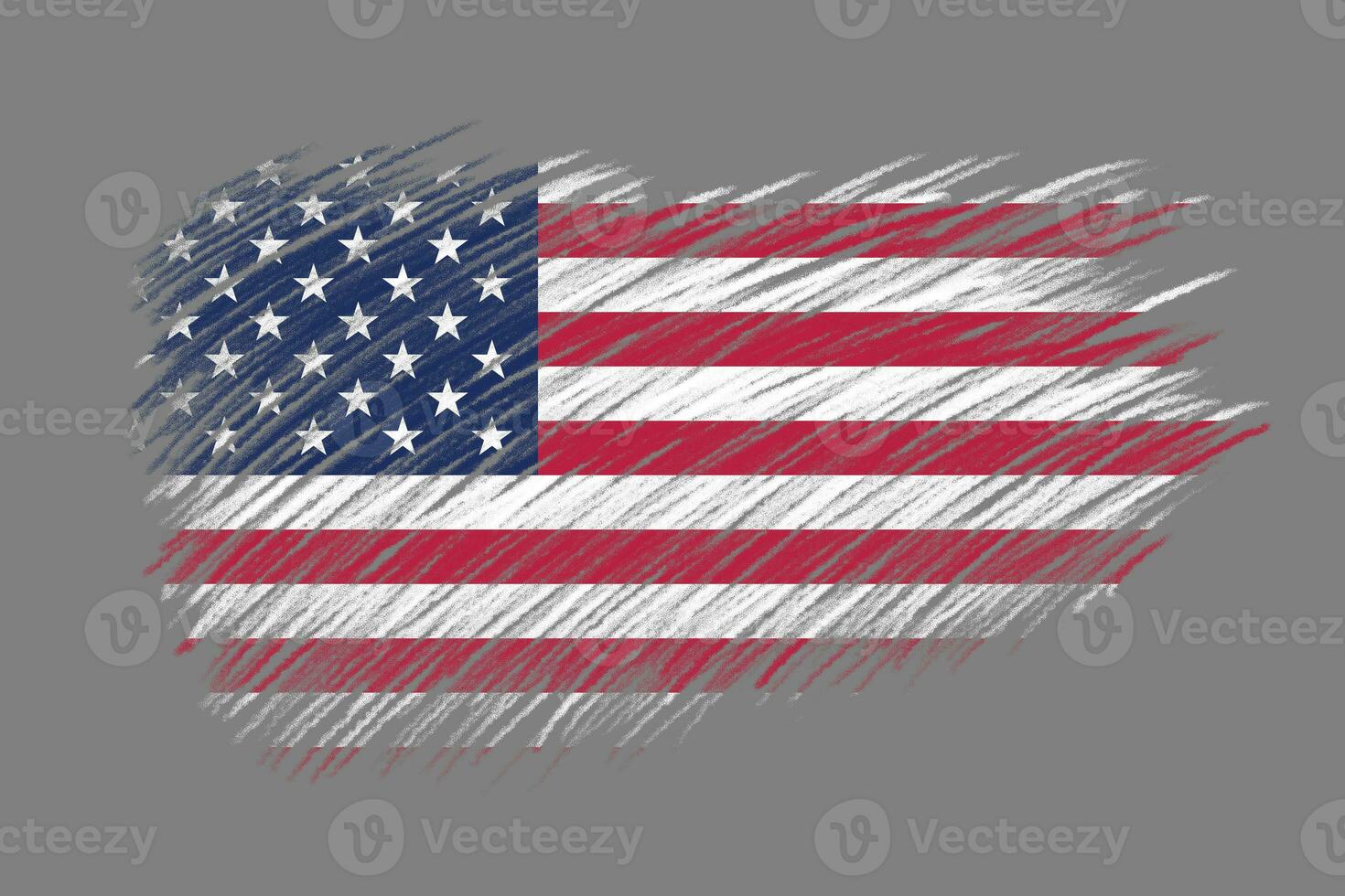 3D Flag of United States of America on vintage style brush background. photo