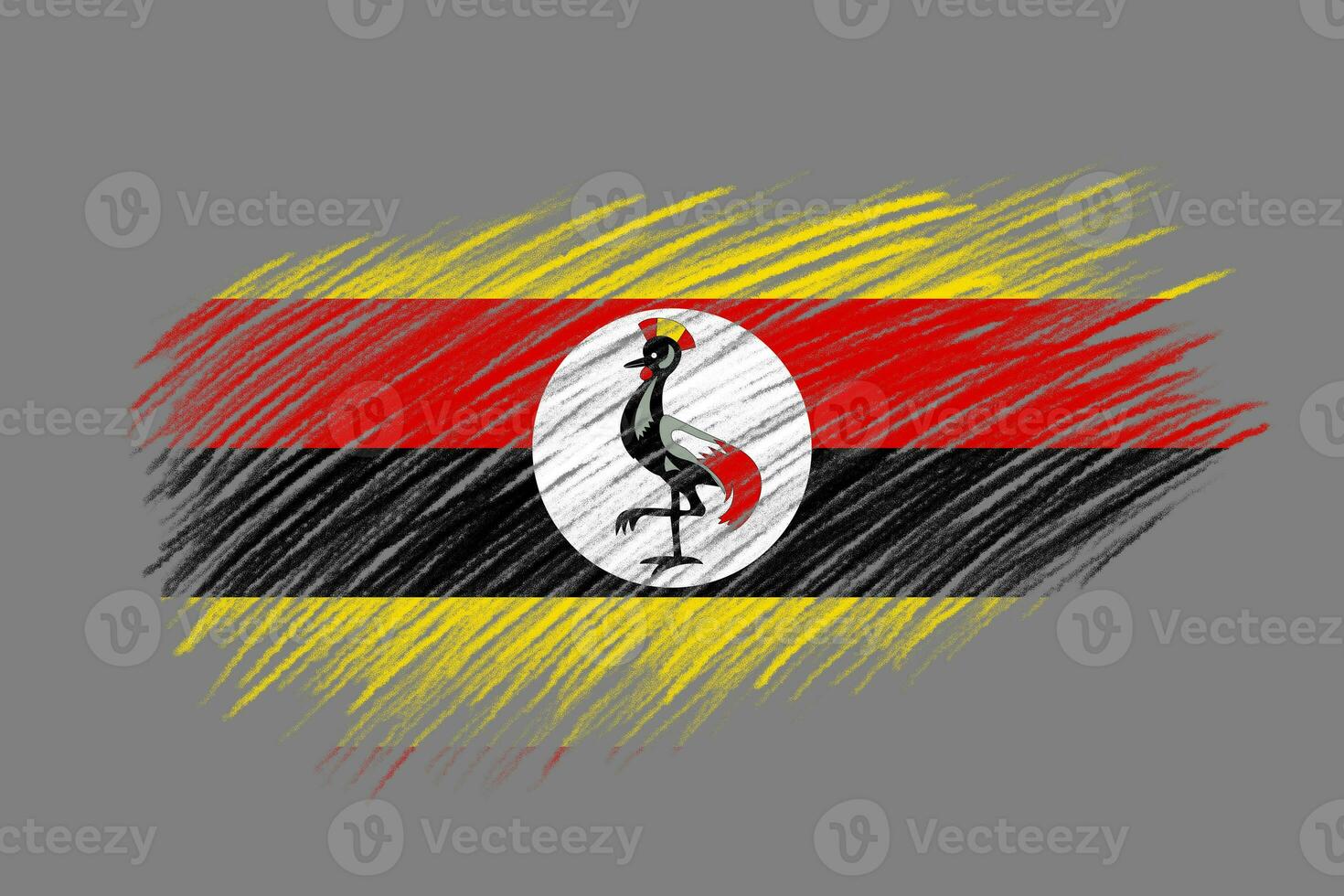 3D Flag of Uganda on vintage style brush background. photo