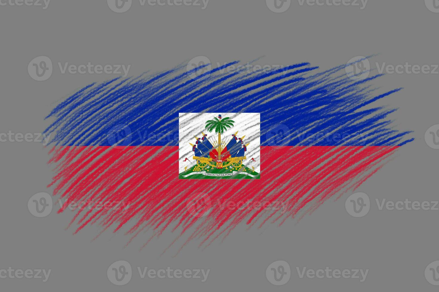 3D Flag of Haiti on vintage style brush background. photo