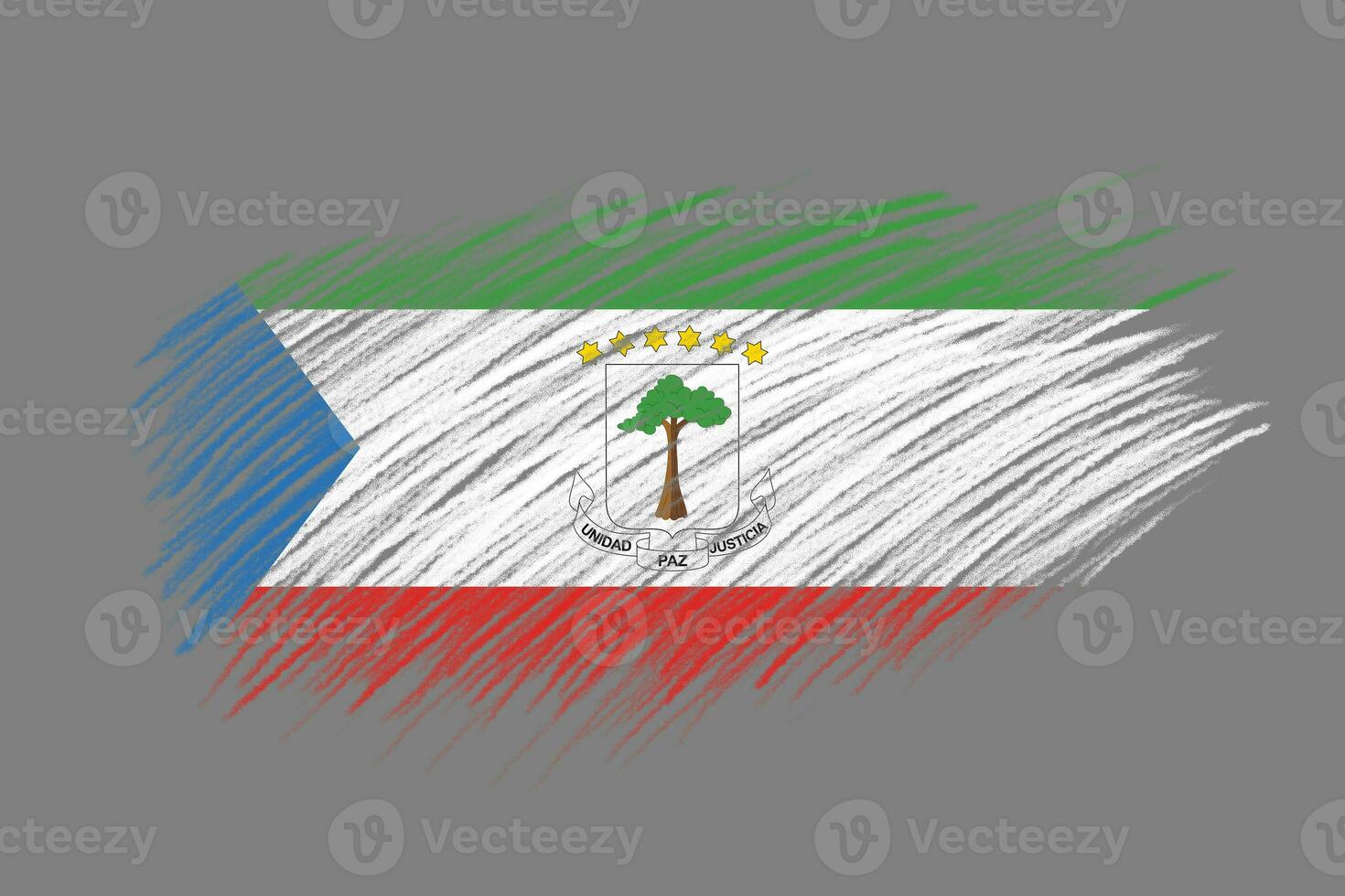 3D Flag of Equatorial Guinea on vintage style brush background. photo