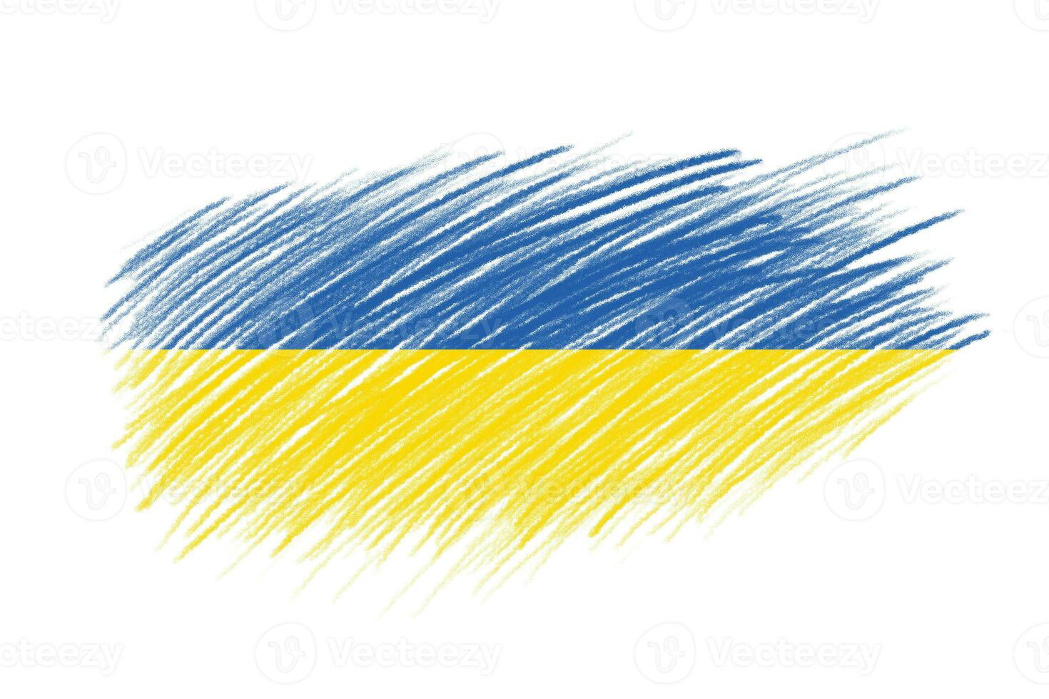 3D Flag of Ukraine on vintage style brush background. photo