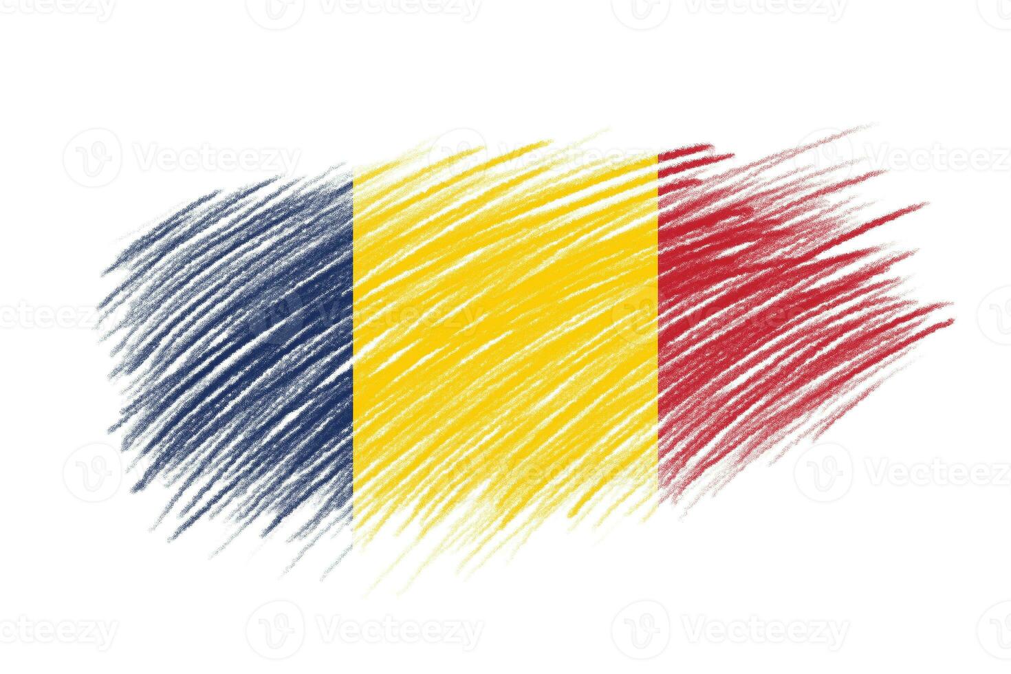 3D Flag of Chad on vintage style brush background. photo