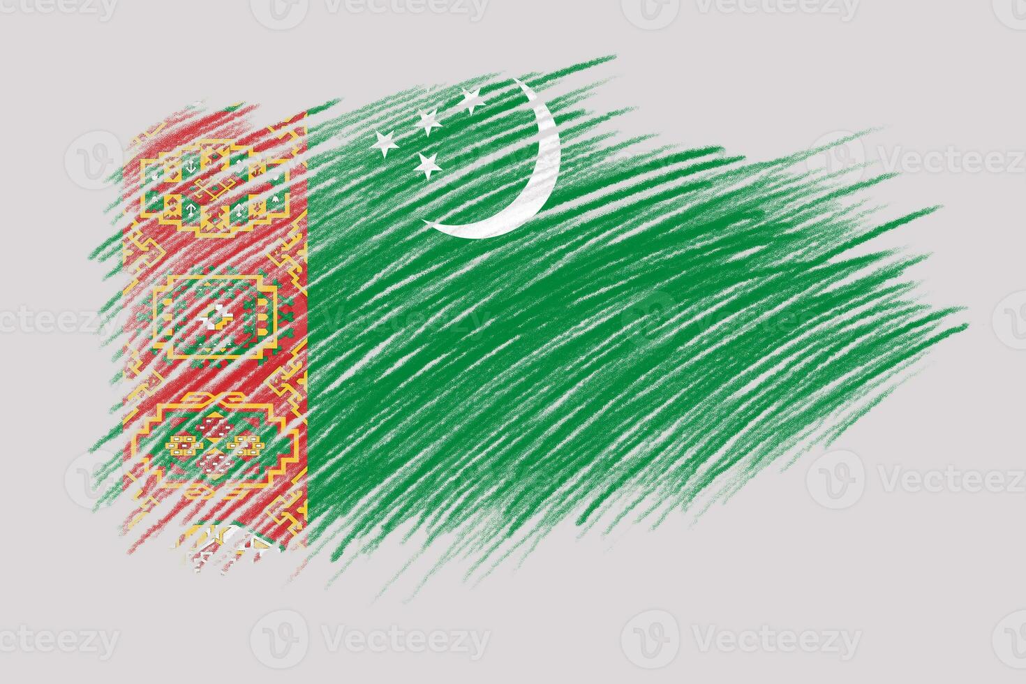 3D Flag of Turkmenistan on vintage style brush background. photo