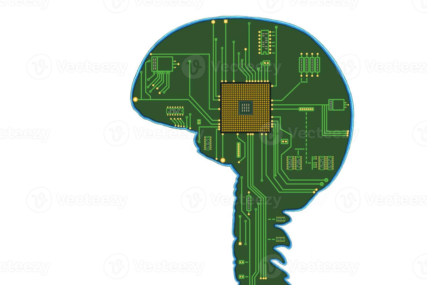 Brain with CPU microchips photo