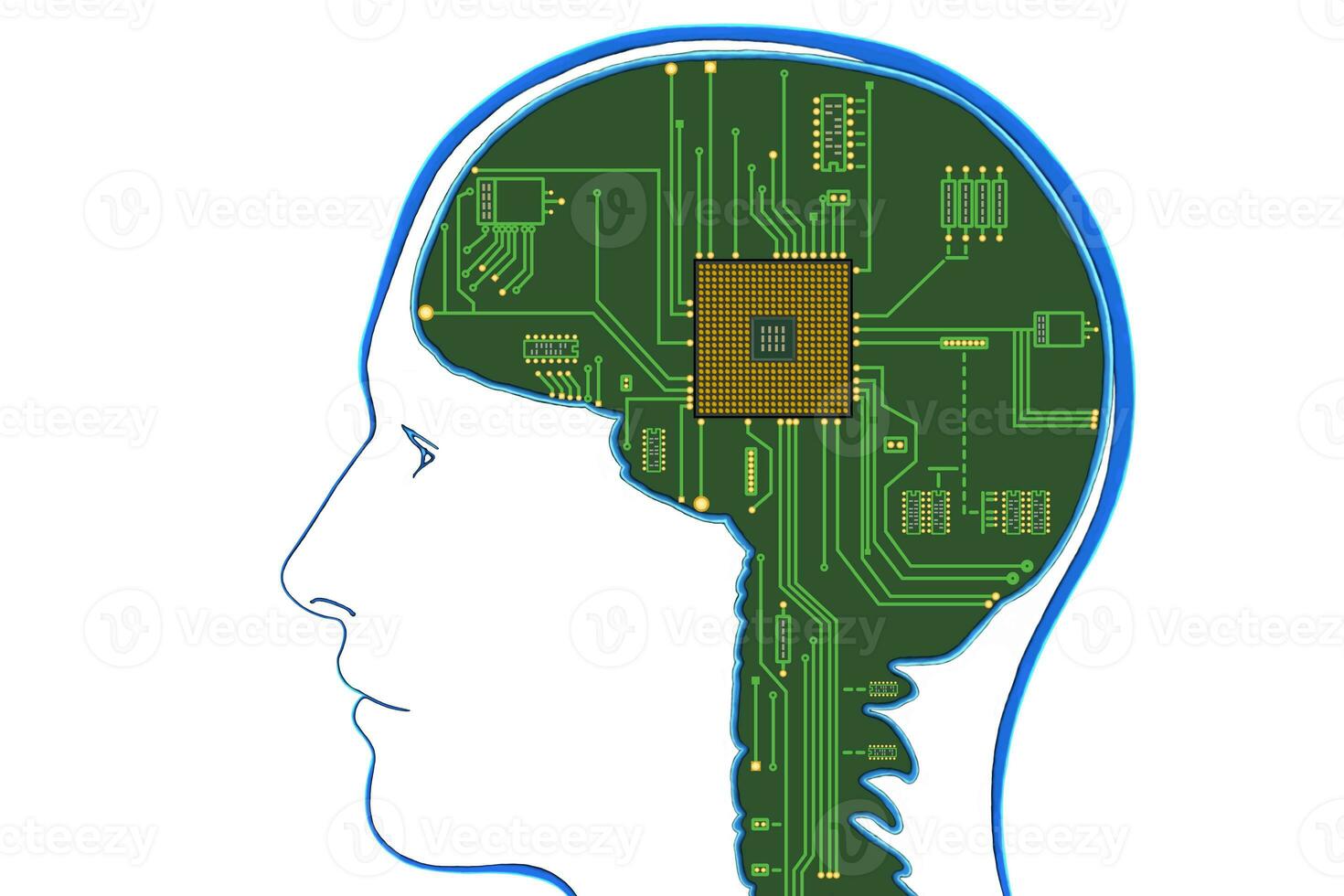 Brain with CPU microchips photo