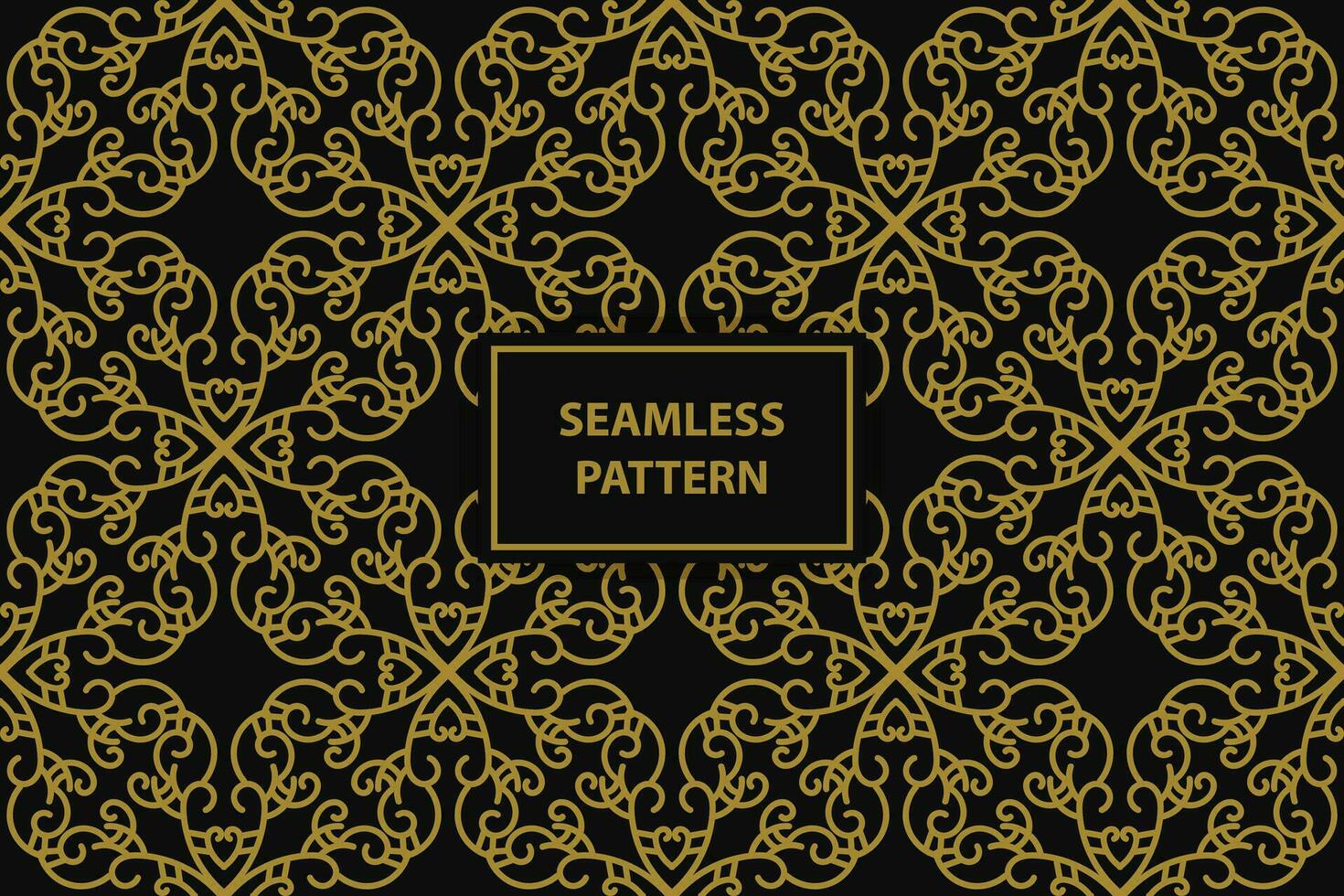 seamless pattern with floral ornaments in gold color on a black background, vector seamles pattern