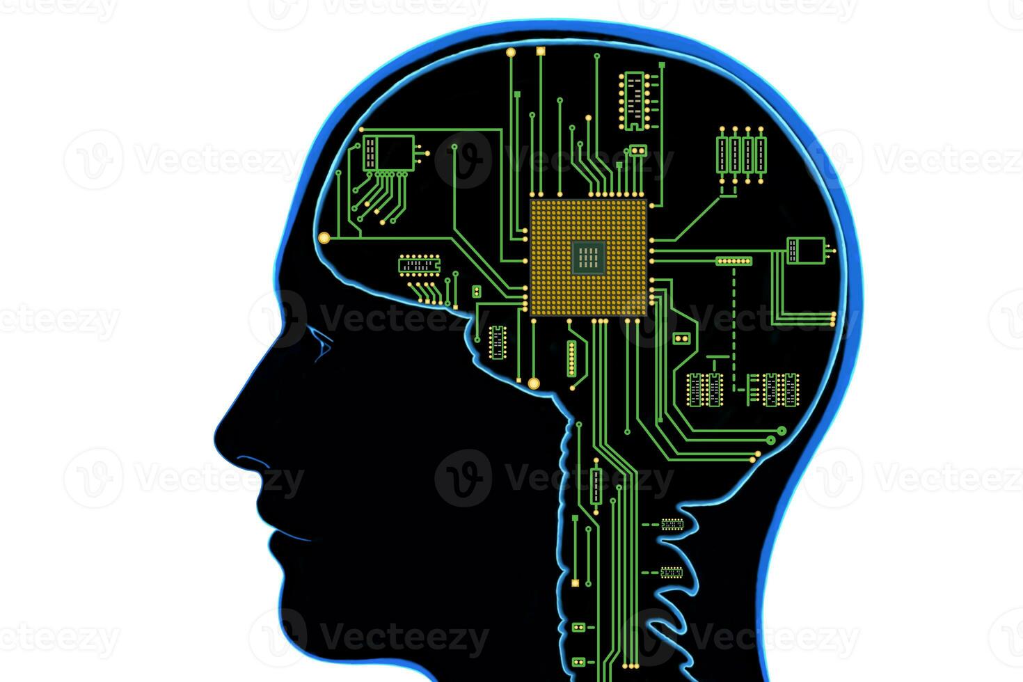 Brain with CPU microchips photo