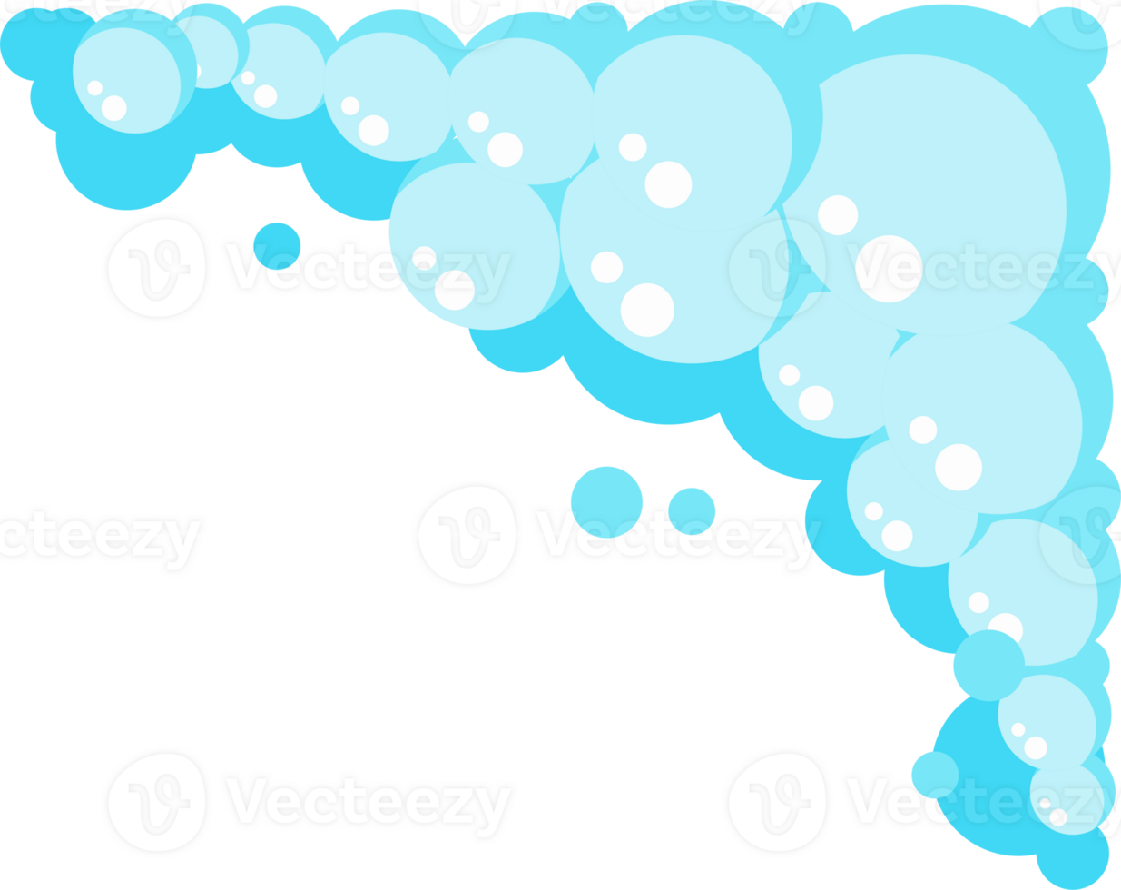 Cartoon soap foam set with bubbles. Light blue suds of bath, shampoo, shaving, mousse. png