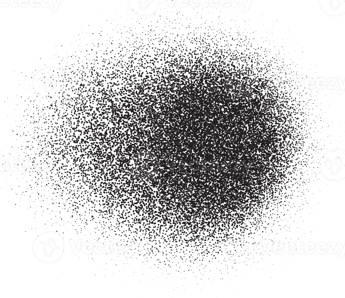 Spray paint circle stain with noise texture effect. Grainy dotted black splash. Grunge ink stipple spot. png