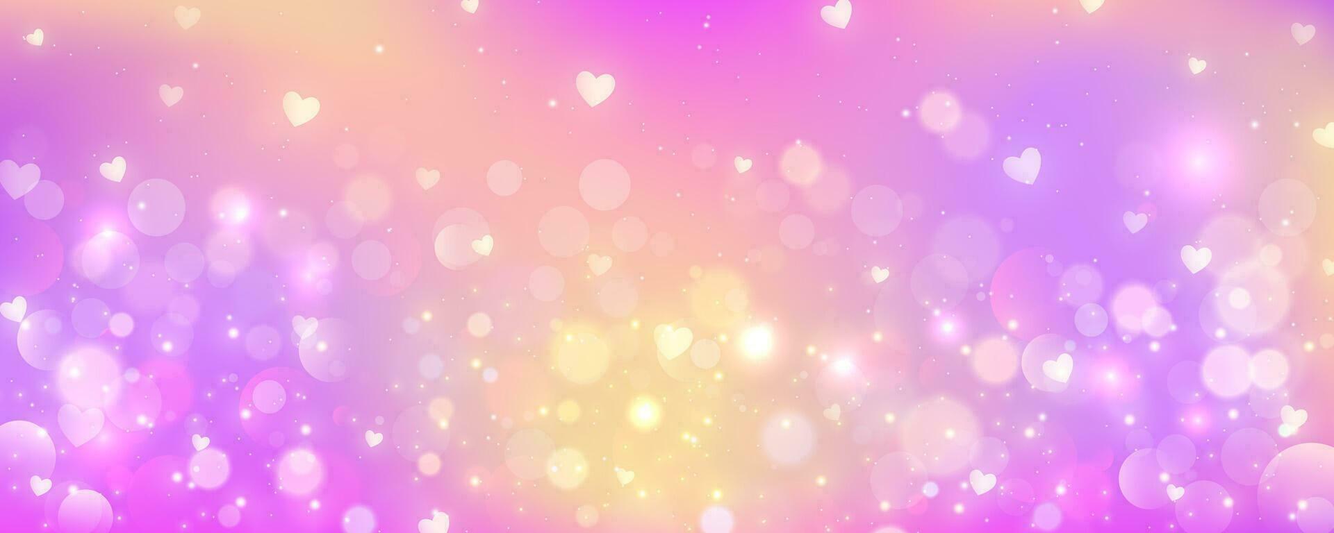 rosado antecedentes con Bokeh. ligero pastel cielo con Brillantina estrellas y corazones. linda suave degradado borroso fondo de pantalla. cariñosamente fantasía magia diseño. vector. vector