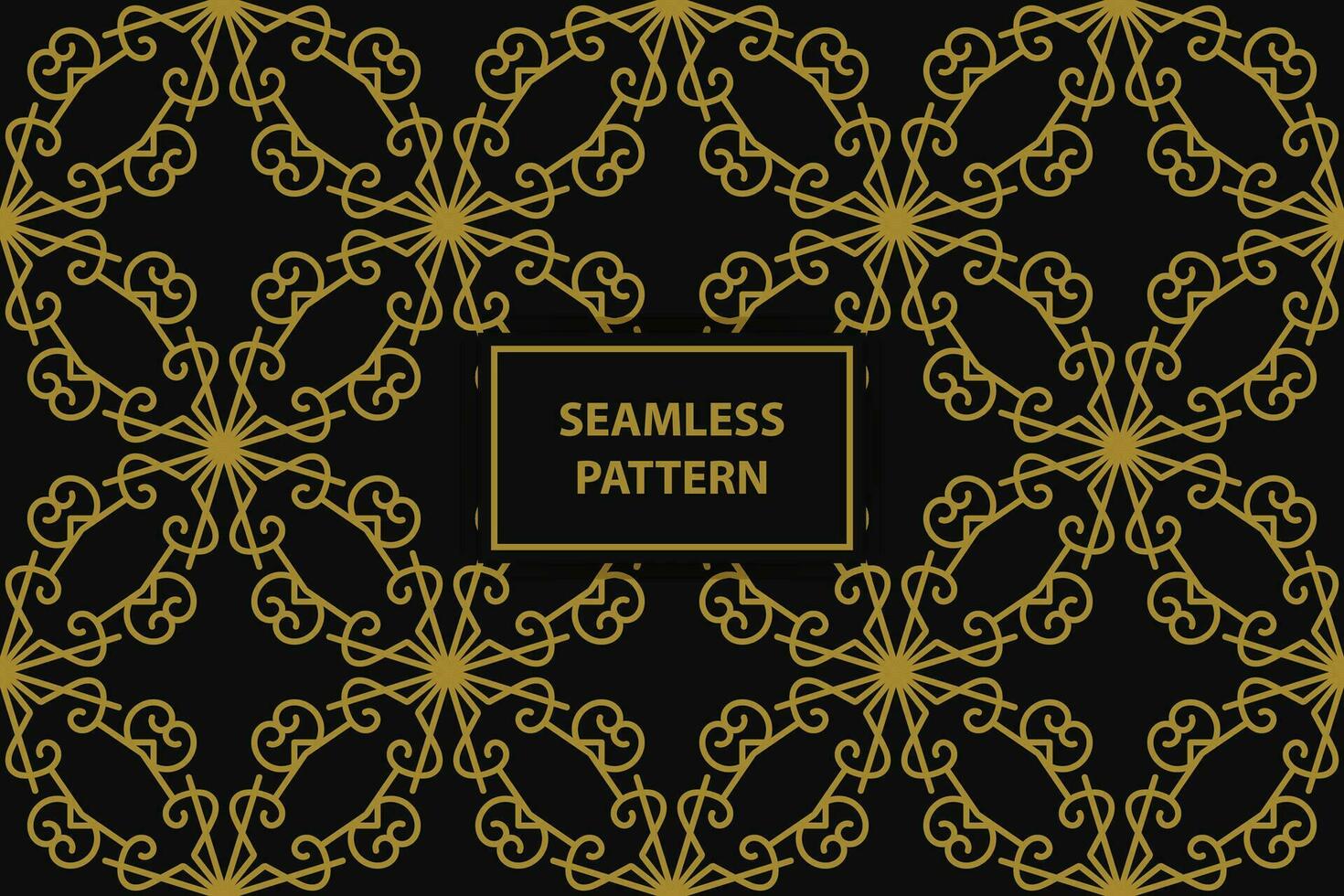 seamless pattern with floral ornaments in gold color on a black background, vector seamles pattern