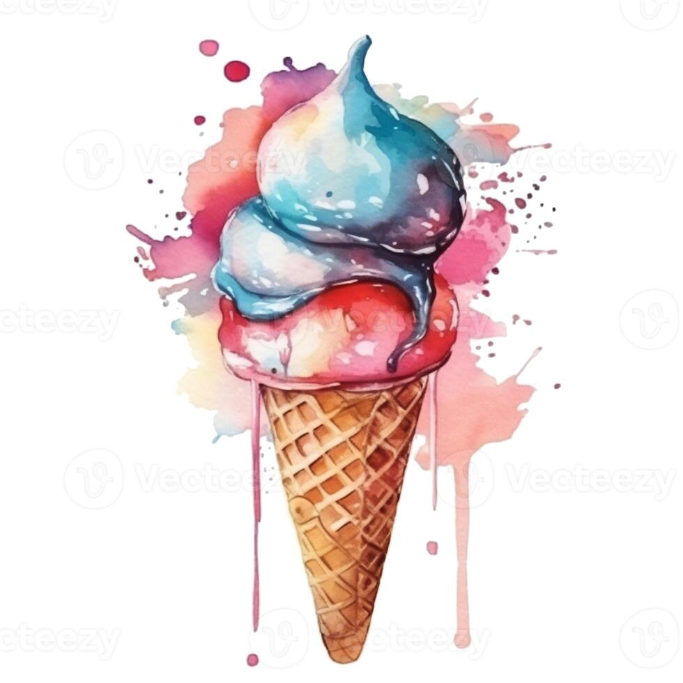 Watercolor illustration ice cream. photo