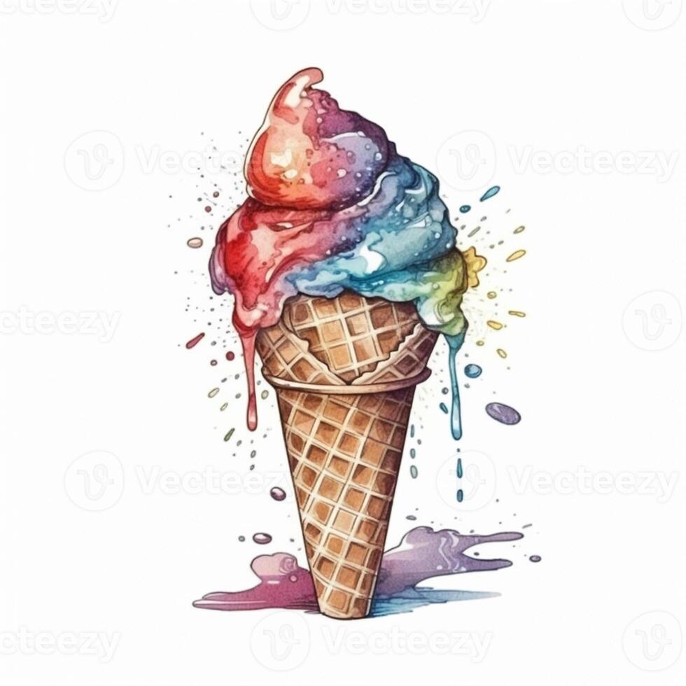 Watercolor illustration ice cream. photo