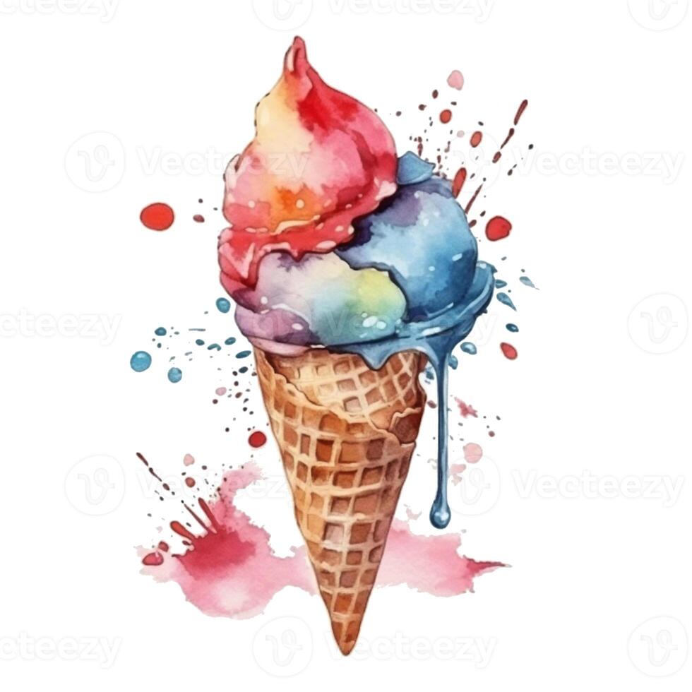 Watercolor illustration ice cream. photo