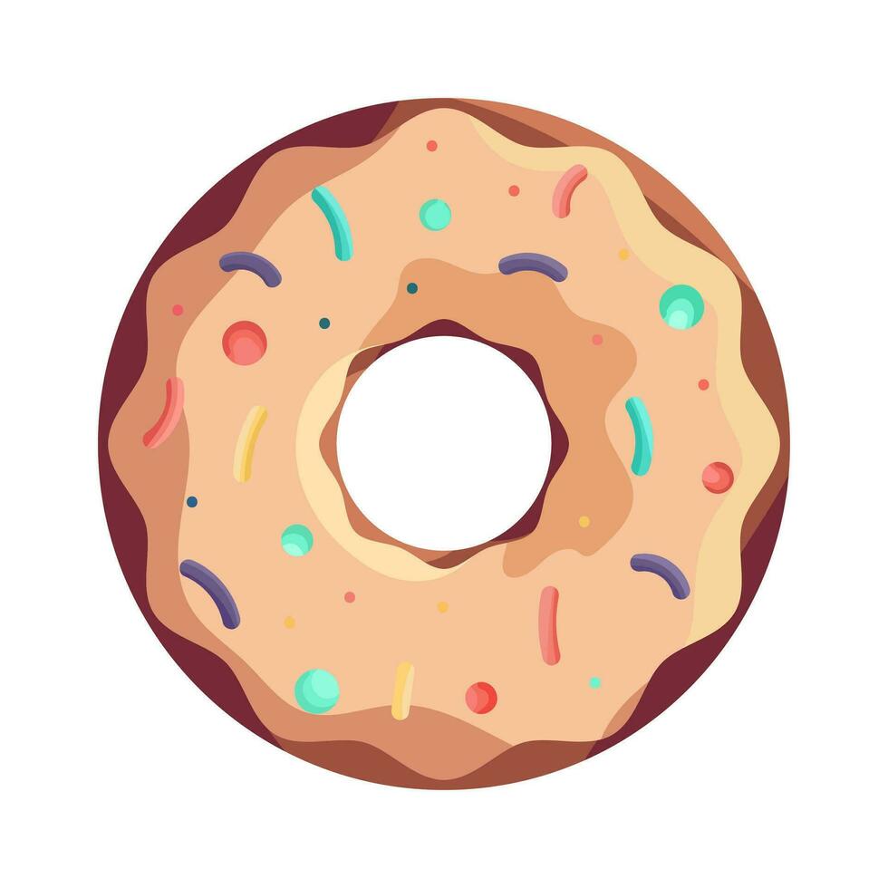 Vector illustration of donut in flat style. Delicious chocolate dessert. Single element, fashion print, sticker, emblem, sublimation