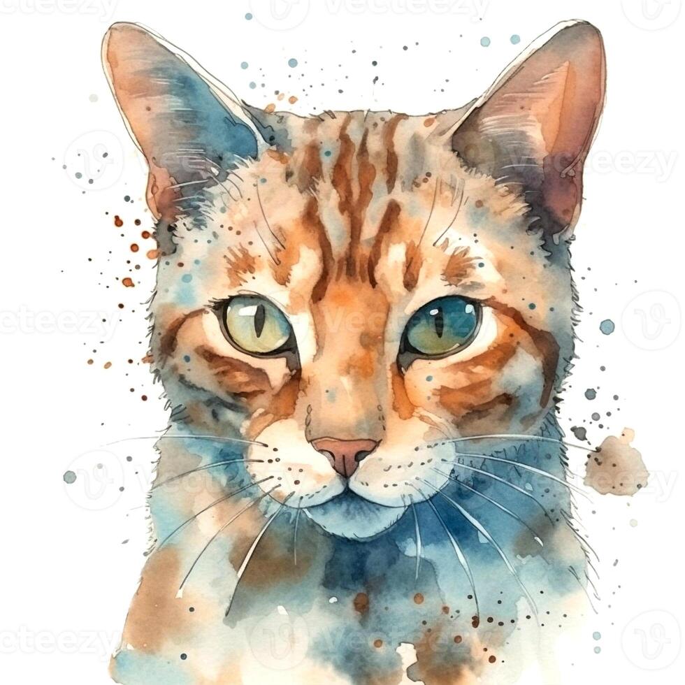 Watercolor portrait of a cat. Sketch style illustration. For creating posters, stickers, postcards, prints, sublimations. photo