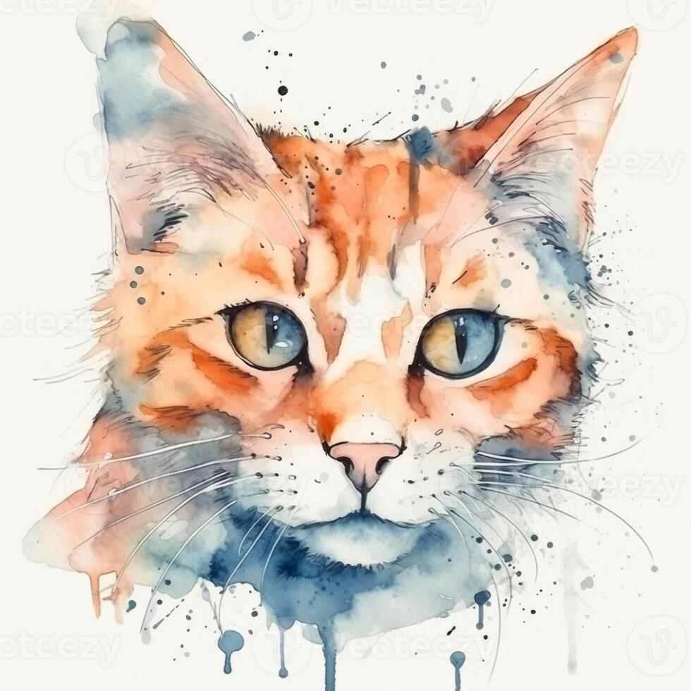 Watercolor portrait of a cat. Sketch style illustration. For creating posters, stickers, postcards, prints, sublimations. AI generated photo