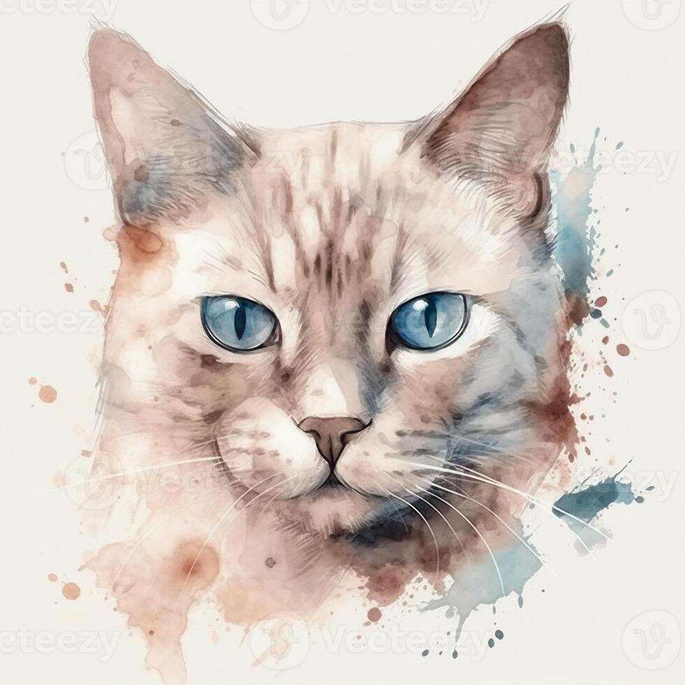 Watercolor portrait of a cat. Sketch style illustration. For creating posters, stickers, postcards, prints, sublimations. AI generated photo