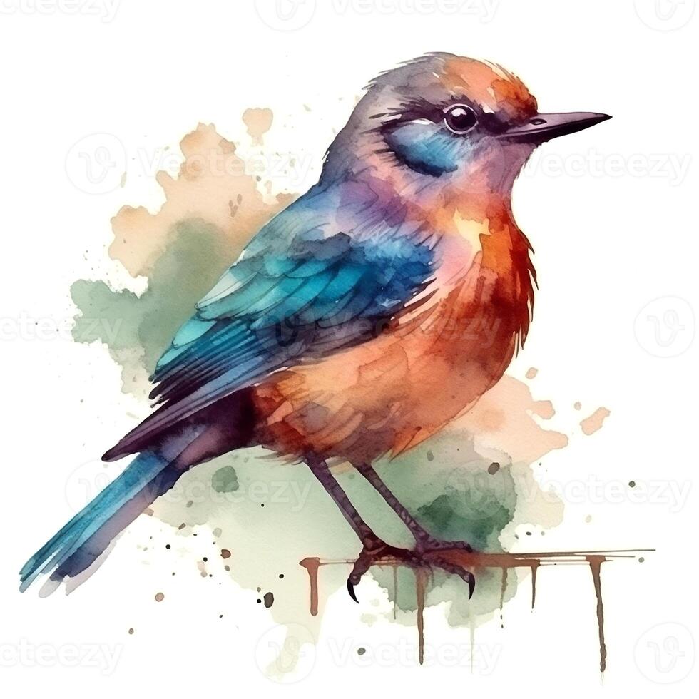 Watercolor illustration of a bird. Simple, forest, cute bird, sparrow. For creating posters, stickers, postcards, prints, sublimations. AI generated photo